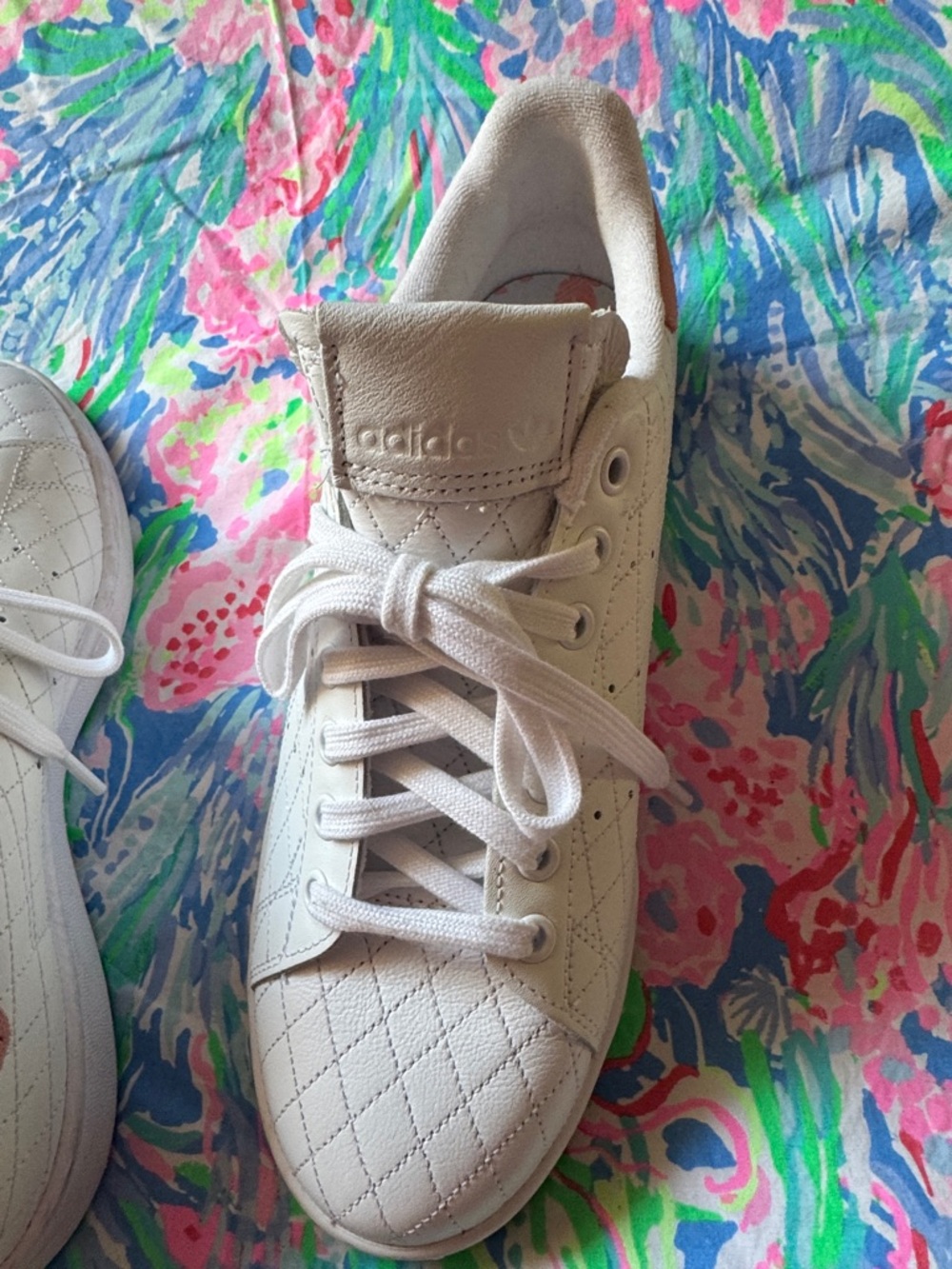 Rare Stan Smith Adidas White Quilted Lace-Up Sneakers - Picture 5 of 7
